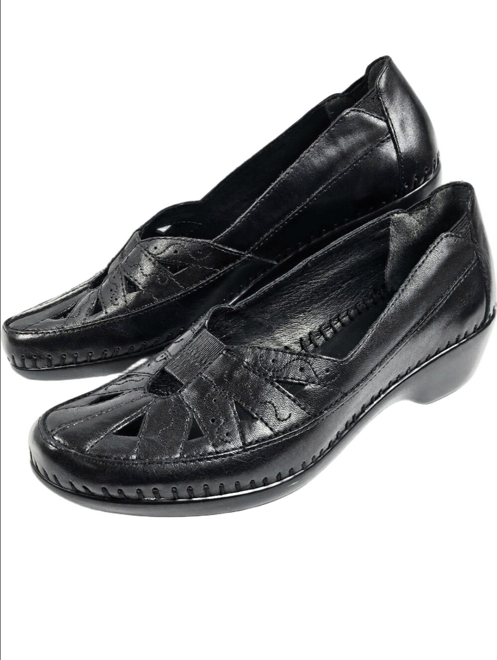 Easy Spirit Dixiee Black Leather Cut Out Slip On Wedge Loafer Comfort Shoe
